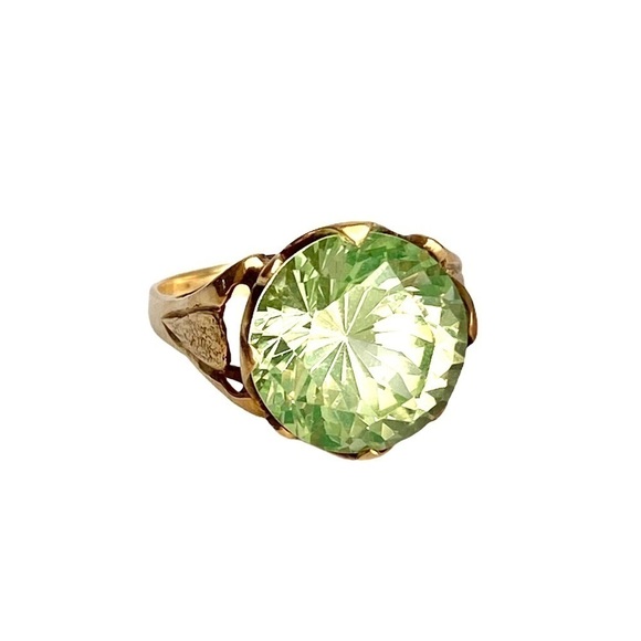 Vintage 14k Gold Cocktail Ring Green Spinel Statement Bold Gemstone Mob Wife - Picture 2 of 9